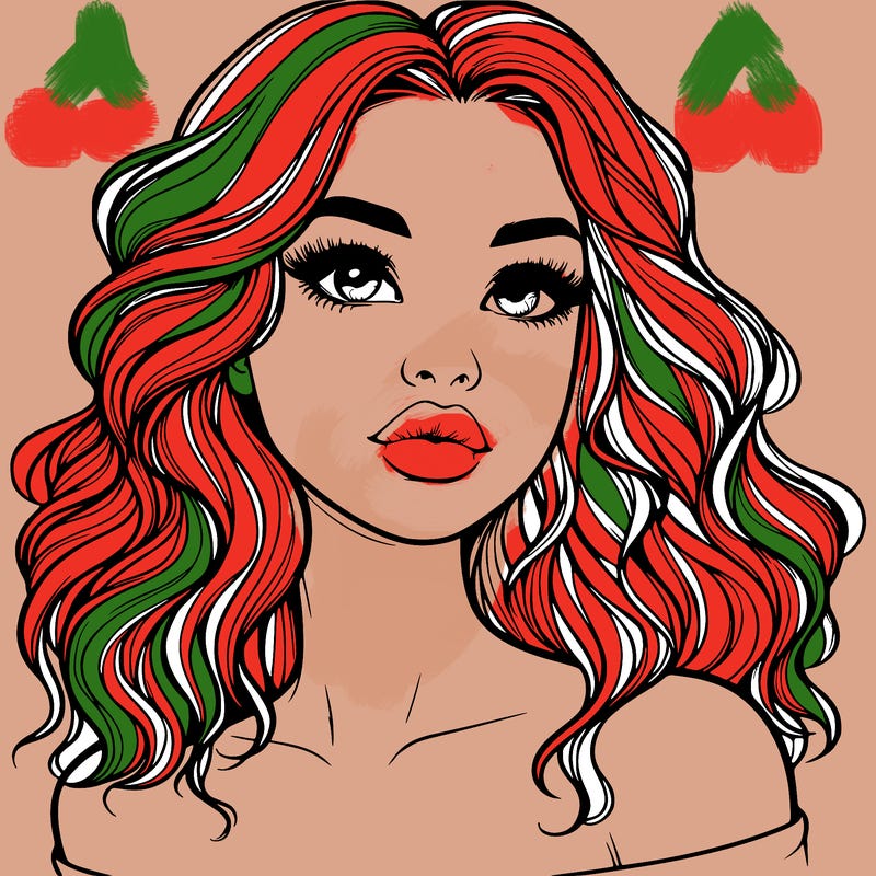 realistic girl with wavy hair and lips