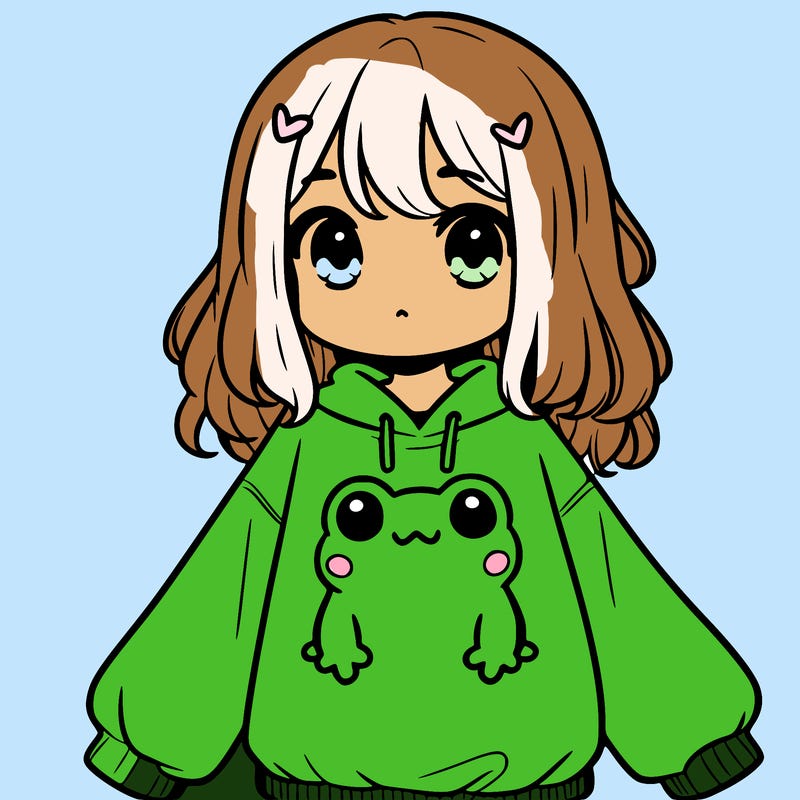 girl wearing frogging sweatshirt