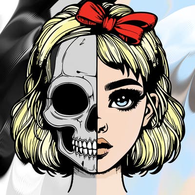 realistic girl with half skull mask