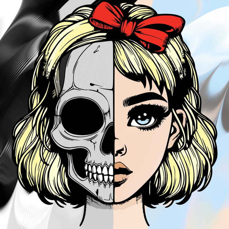 realistic girl with half skull mask