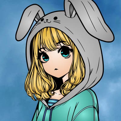 realistic girl wearing a bunny hoodie
