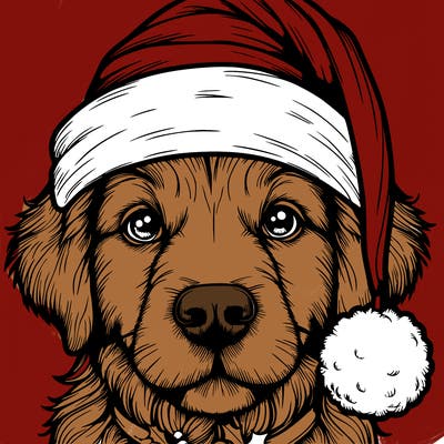 realistic dog with a christmas hat