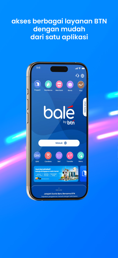 bale by BTN - Écran de l'application bancaire mobile Bale by BTN montrant les services intégrés pour la propriété et les entreprises