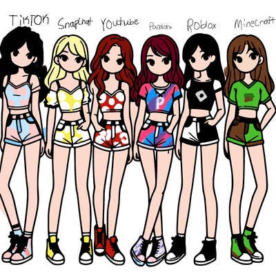 a group of girls wearing crop tops and shorts