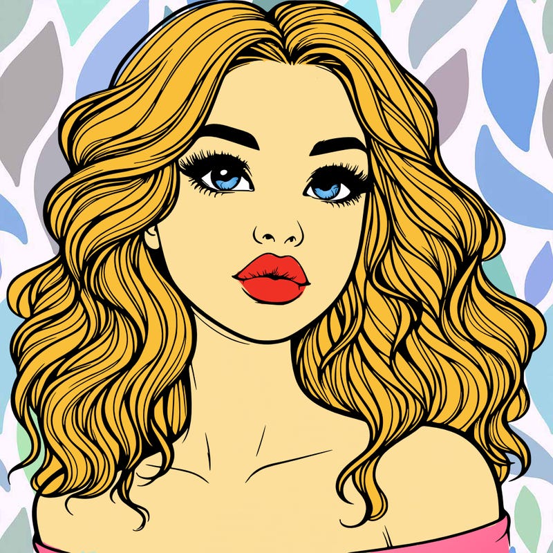 realistic girl with wavy hair and lips