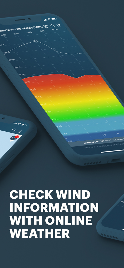 Smartphone screen displaying a colorful wind speed forecast graph in the Windy Pro marine weather app