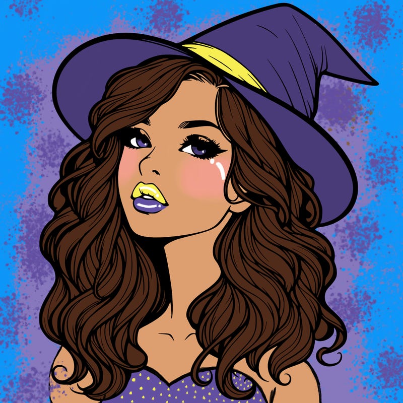 realistic witch girl with wavy hair and lips