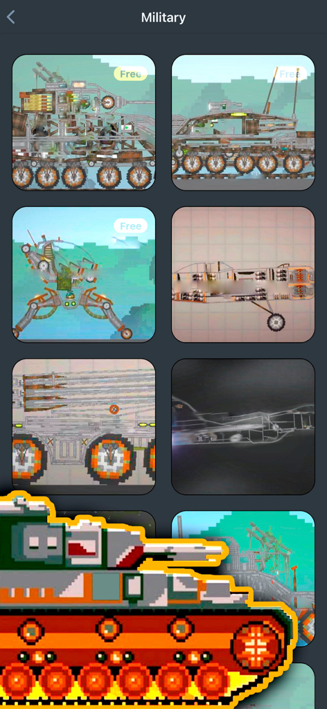 A gallery of military vehicle mods including tanks and aircraft for Melon Playground