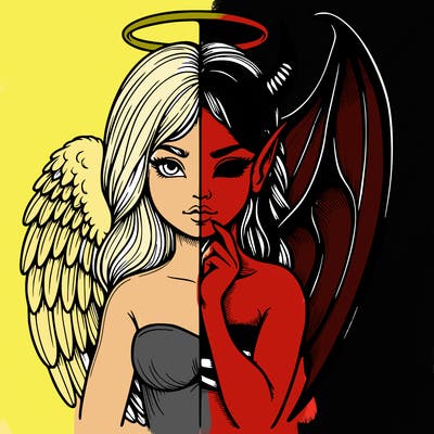 realistic angel half demon