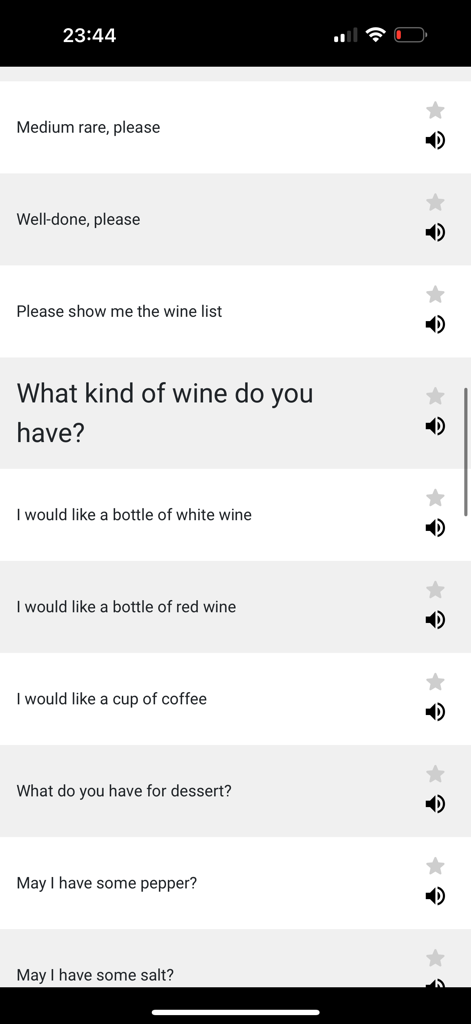List of English phrases for ordering food and drinks in the Toli app