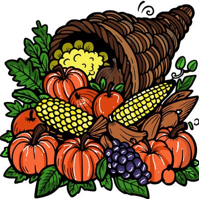 a cornucopia spilling out autumn fruit%2c vegetable