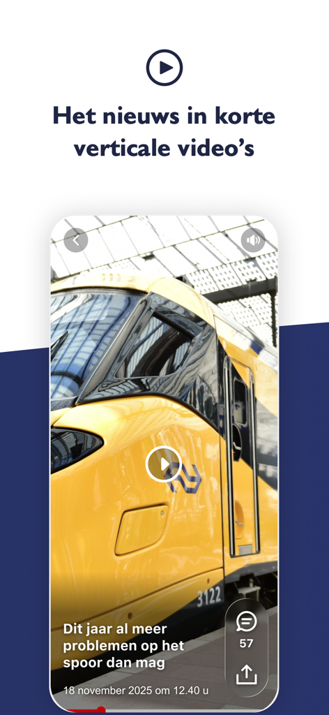 NU.nl - Pantalla de la aplicación NU.nl que muestra noticias en videos verticales cortos.