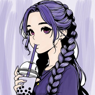 realistic girl with braided hair drinking boba
