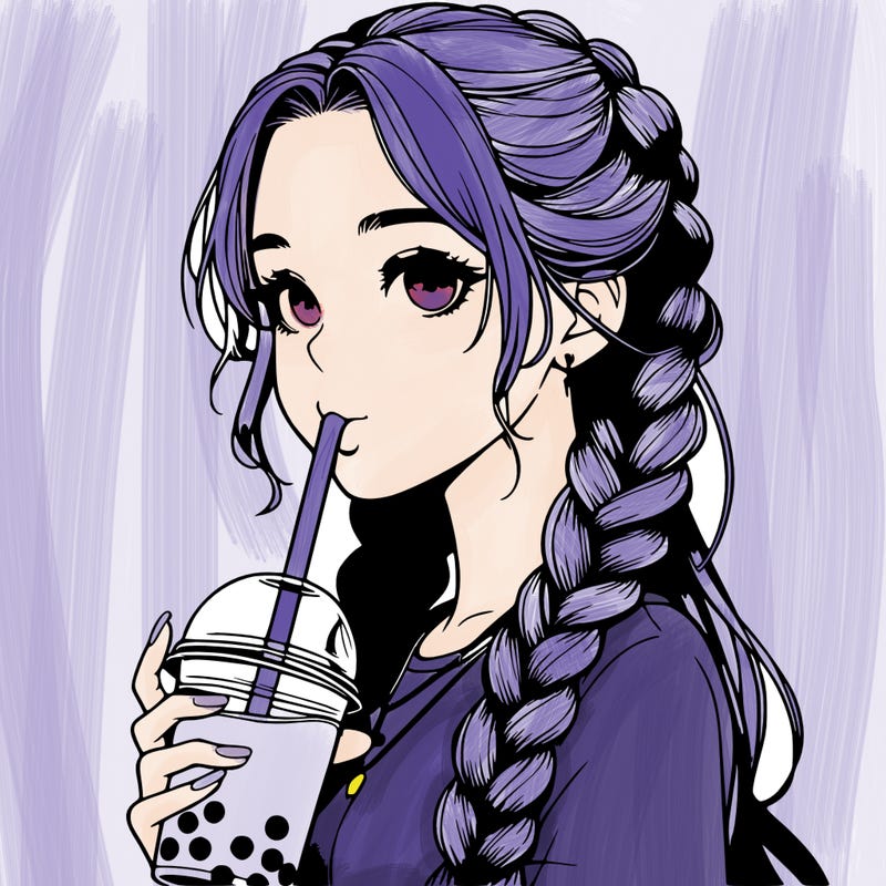 realistic girl with braided hair drinking boba