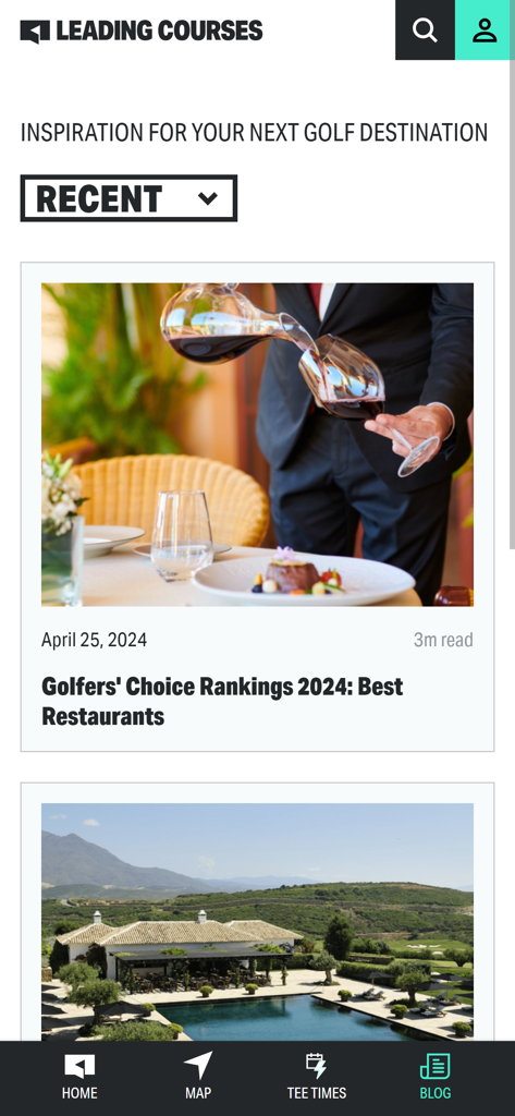 Der Blog-Bereich der Leading Courses App mit Artikeln zur Inspiration für Golfdestinationen und Ranglisten.