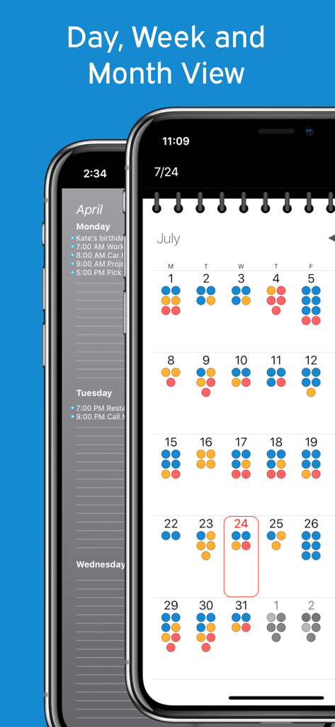 Week Agenda Ultimate - Week Agenda Ultimate app interface showing monthly and weekly calendar views on two iPhones