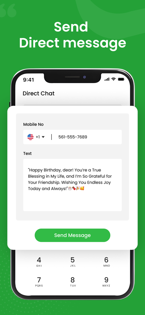 Status Saver - Status Download - User interface for sending a direct message via WhatsApp without saving the phone number to contacts.