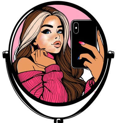 realistic girl taking mirror selfie beautiful