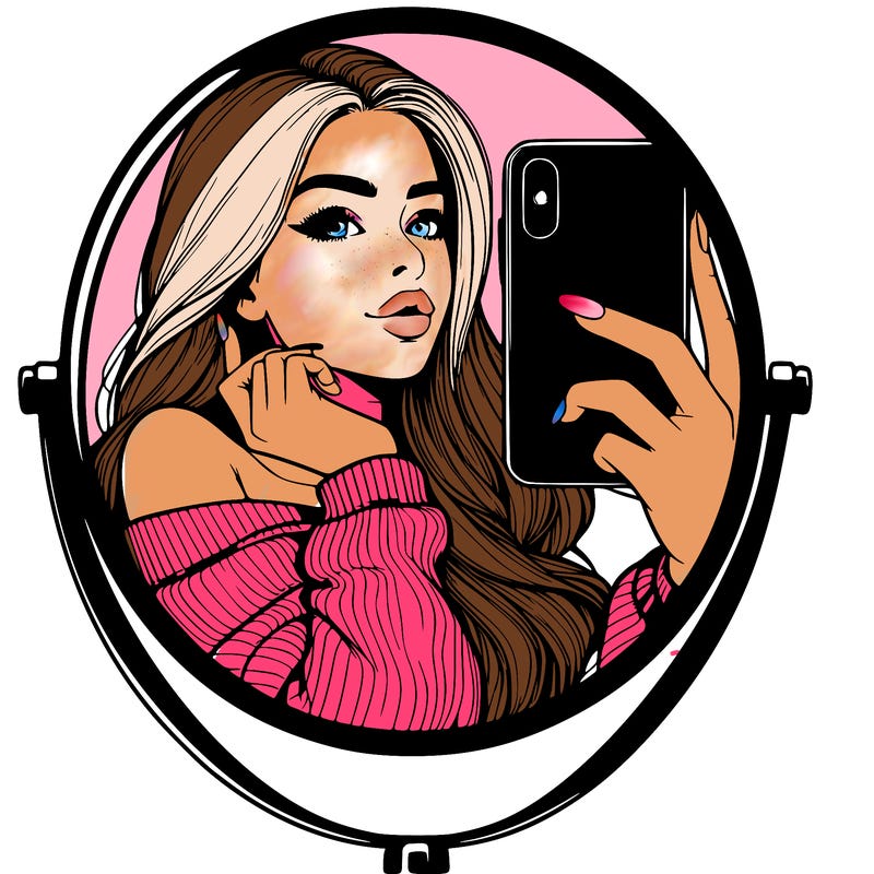 realistic girl taking mirror selfie beautiful
