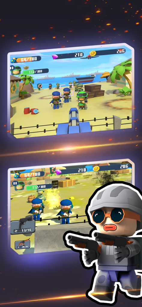 Jogabilidade do jogo mobile Melhor Espião com personagens soldados em blocos em combate