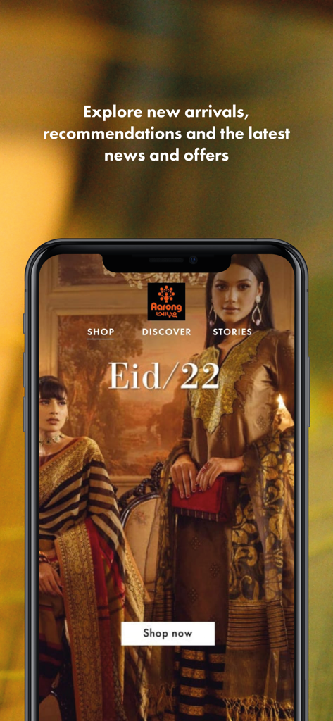 Aarong - Aarong mobile app home screen showing the Eid collection with traditional Bangladeshi fashion.