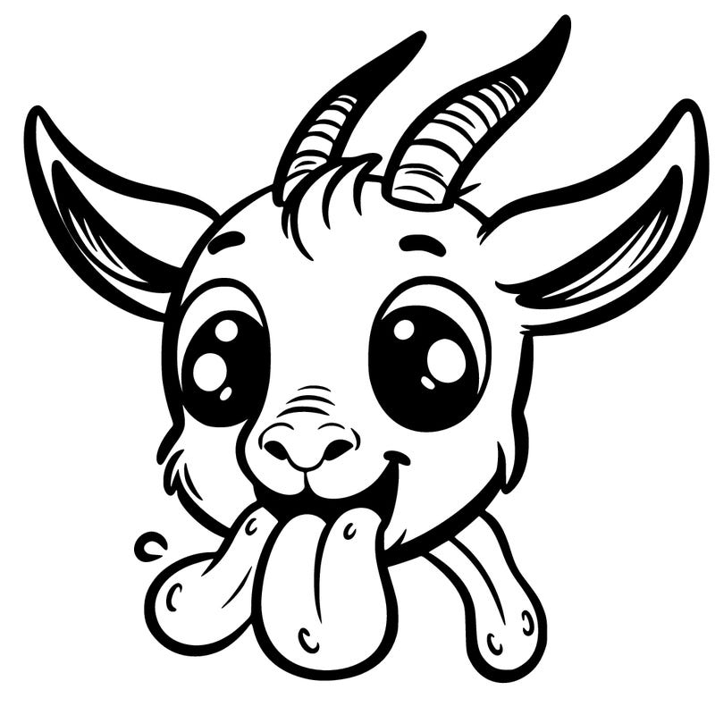 a goat with one head that has three tongues sticking out