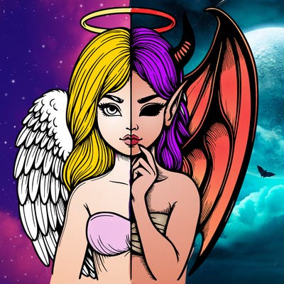 realistic angel half demon