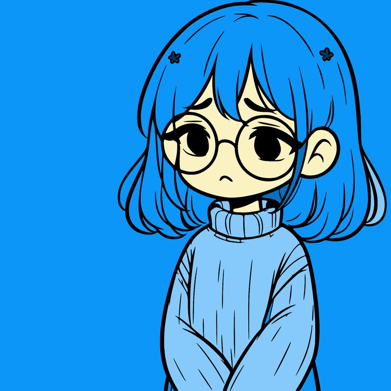 sad girl with glasses in a sweater