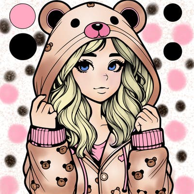 realistic girl in a animal pjs hoodie