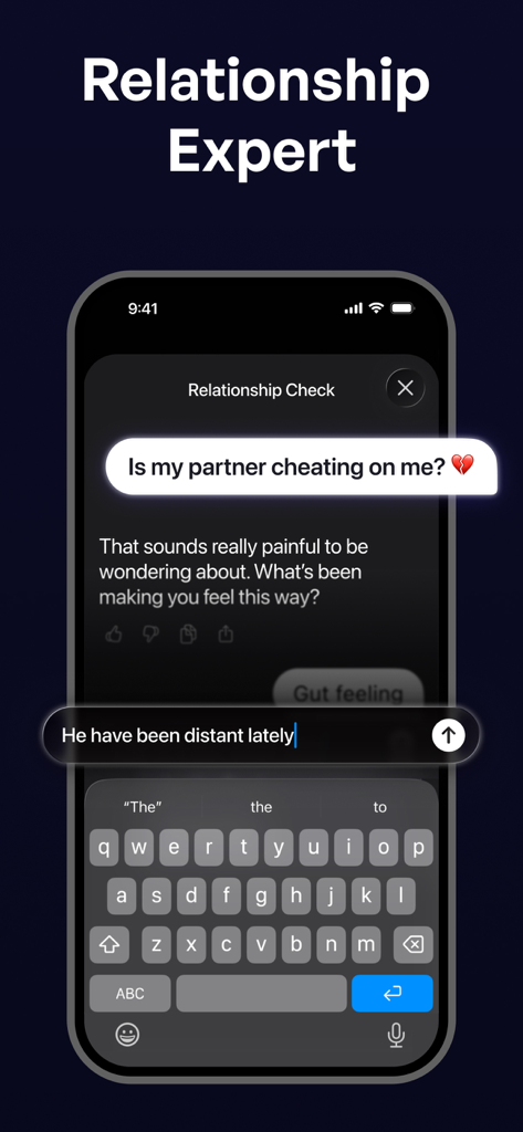 AI relationship expert chat interface in the Truth Finder app