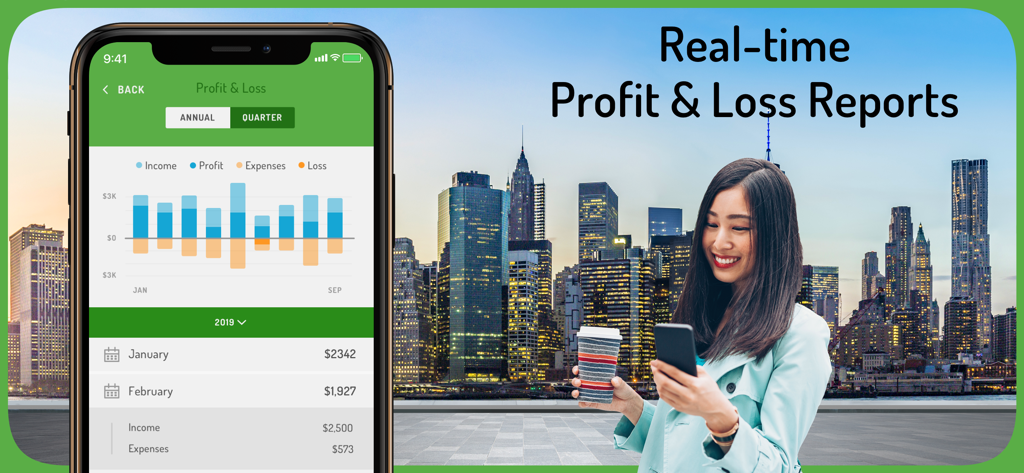 스마트폰 화면이 Hurdlr 앱의 실시간 손익 보고서를 보여줍니다.