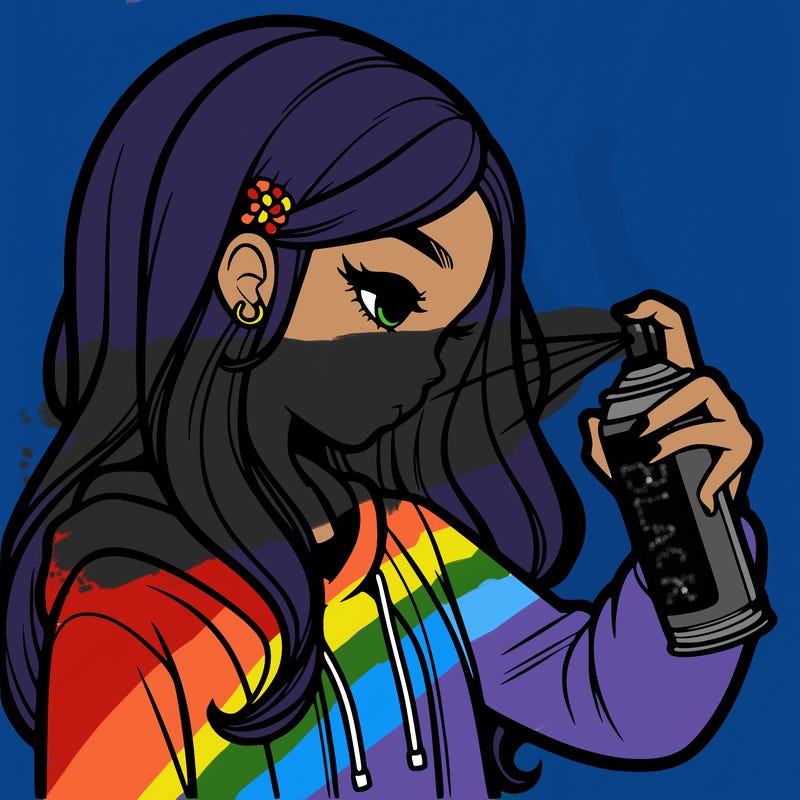 a realistic girl spray painting