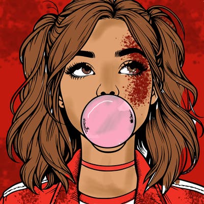 realististic girl blowing bubble -gum