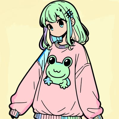 girl wearing frogging sweatshirt