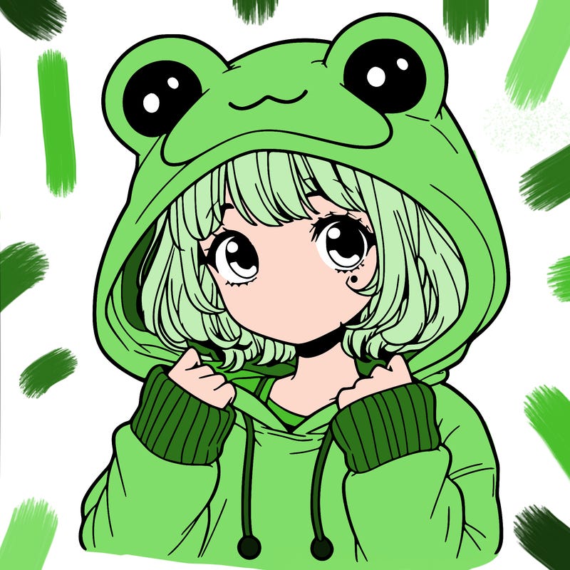 a cute teenage girl wearing a frog hoodie