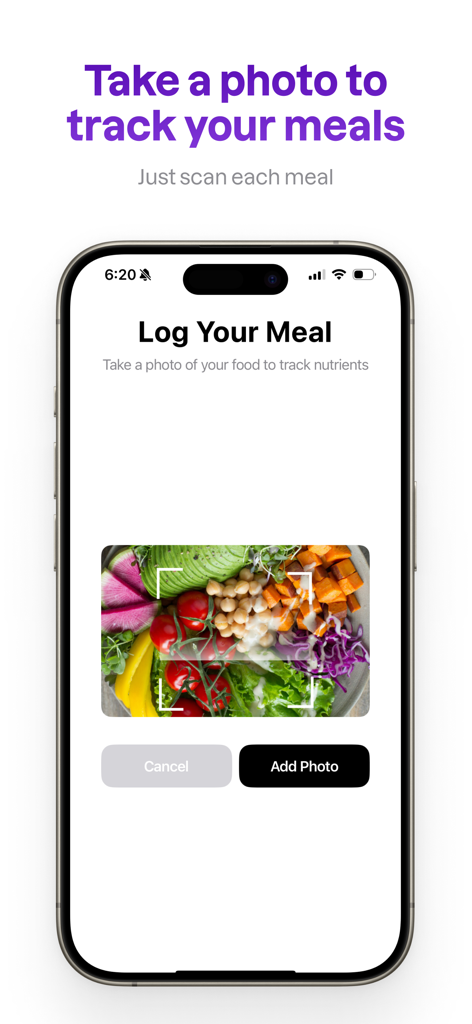 Interface do Taller App mostrando o rastreamento de refeições com IA e o recurso de scanner de fotos de alimentos.