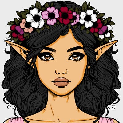 realistic female elf with flower crown