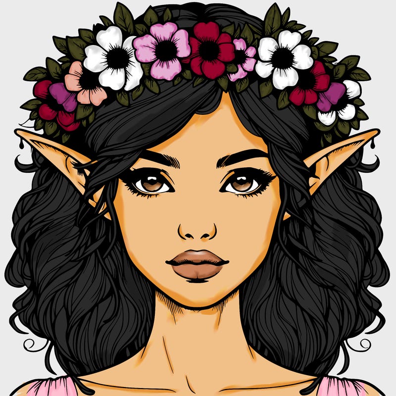 realistic female elf with flower crown