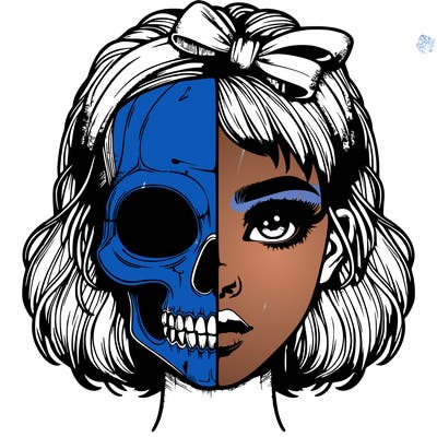 realistic girl with half skull mask