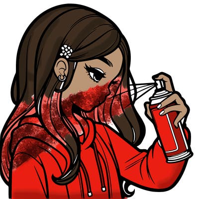 a realistic girl spray painting