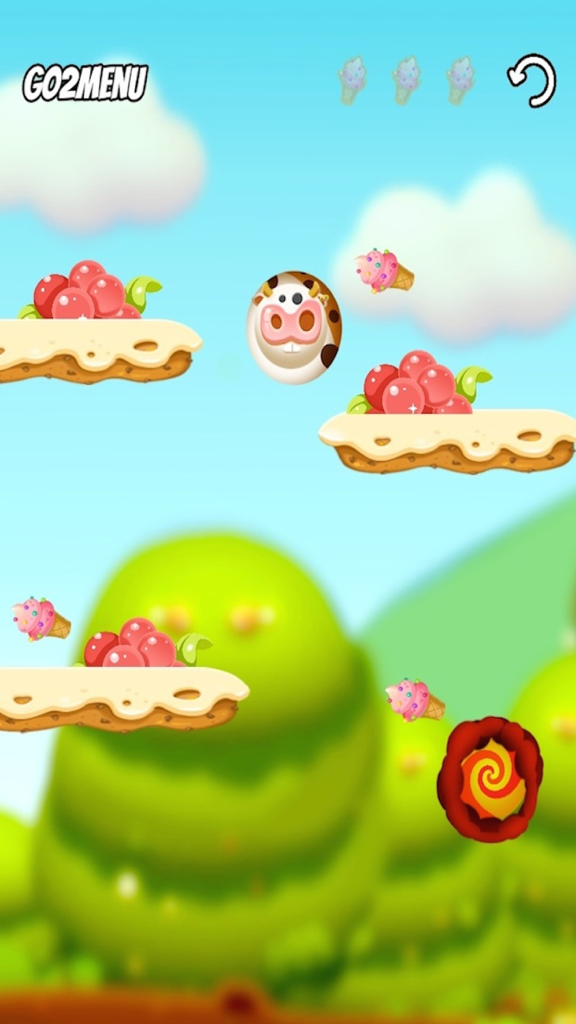 Super Crazy Cow FREE - Cute cow character collecting pink ice cream in a cartoon landscape