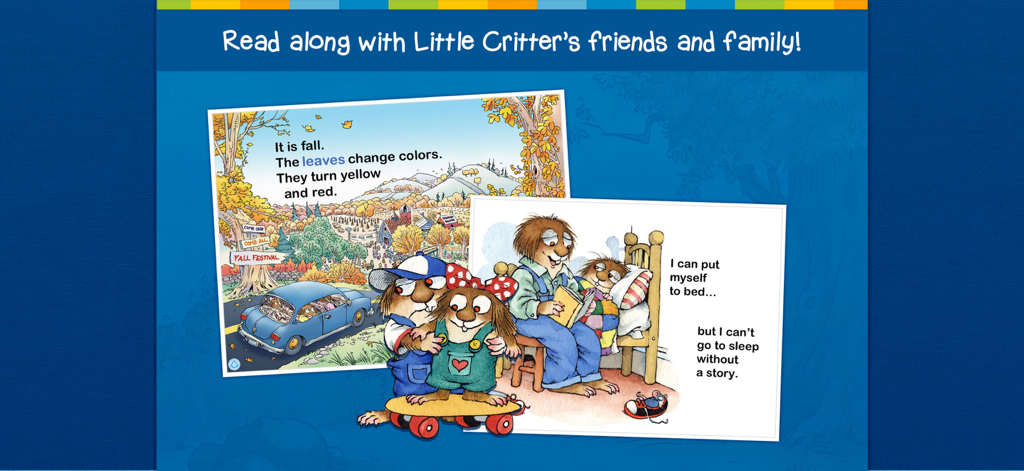 LC Library - School Edition - Screenshot of LC Library School Edition showing digital storybook pages with Little Critter characters