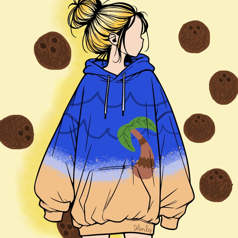realistic girl with a oversized sweatshirt on and a bun