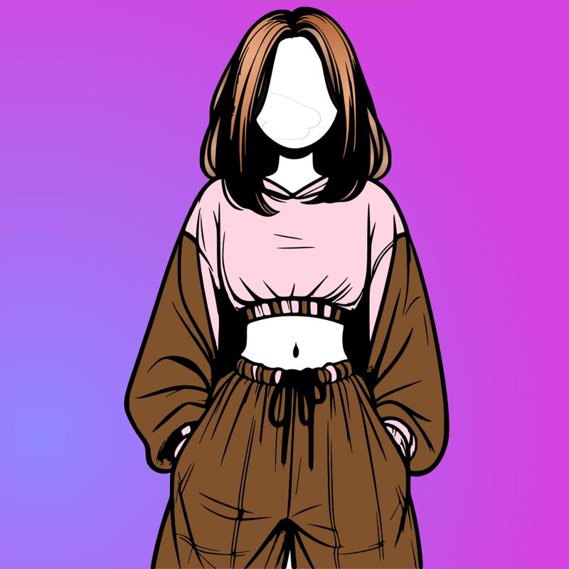 realistic girl faceless with baggy pants and a crop top