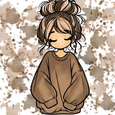 girl with baggy sweatshirt and messy bun