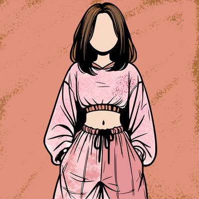 realistic girl faceless with baggy pants and a crop top