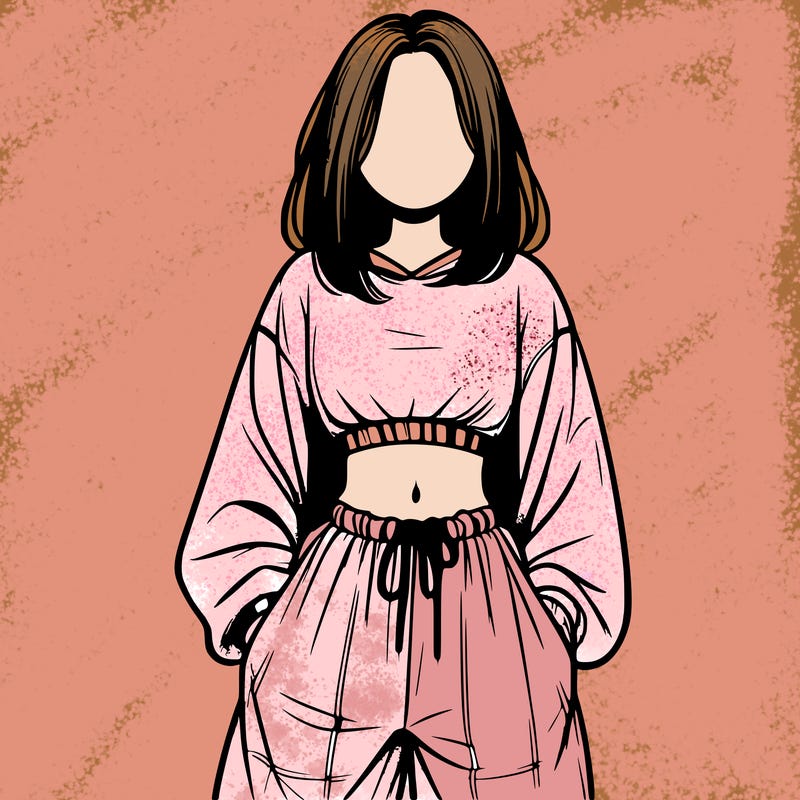 realistic girl faceless with baggy pants and a crop top