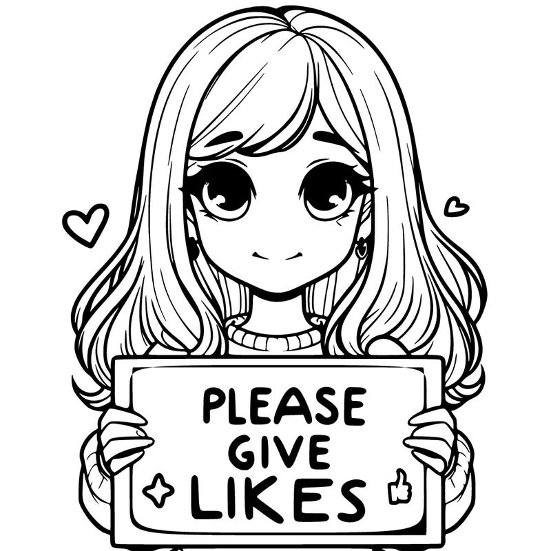 realistic girl that is holding a sign that says please give likes