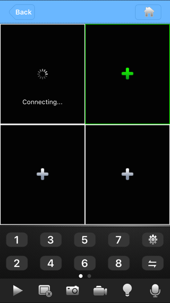 vMEyeCloud - vMEyeCloud App zeigt eine geteilte Bildschirmansicht der Kameraüberwachung und ein Fernbedienungs-Dashboard