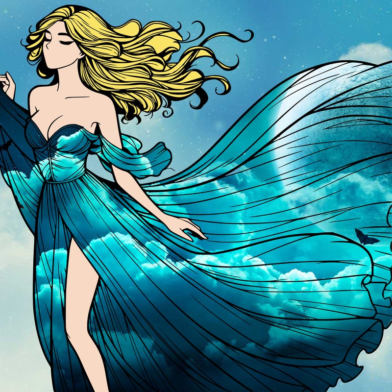 realistic woman in dress flowing the the wind